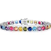 Gemsme 6.0mm Colored Cubic Zirconia Tennis Bracelet for Women, 6MM 18K White/Yellow Gold Plated Cubic Zirconia Rainbow Tennis Link Bracelet