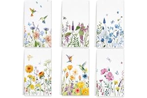 Spring Wildflowers Kitchen Towels Dish Towels, 16x24 inch Flower with Birds Kitchen Towels Set of 6, Decorative Hand Towels f