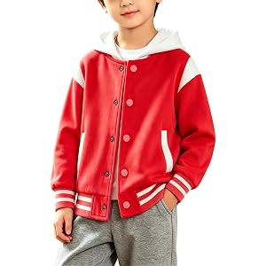 Kids Hooded Varsity Jacket Letterman Baseball Jacket Boys Girls Sports Track Coat Colorblock Bomber Coat Fashion Outerwear