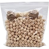 INSPIRELLE 540pcs 12mm Natural Wood Beads Unfinished Round Wooden Loose Beads Wood Spacer Beads with 10M Jute Twine for Craft Making Home Decoration