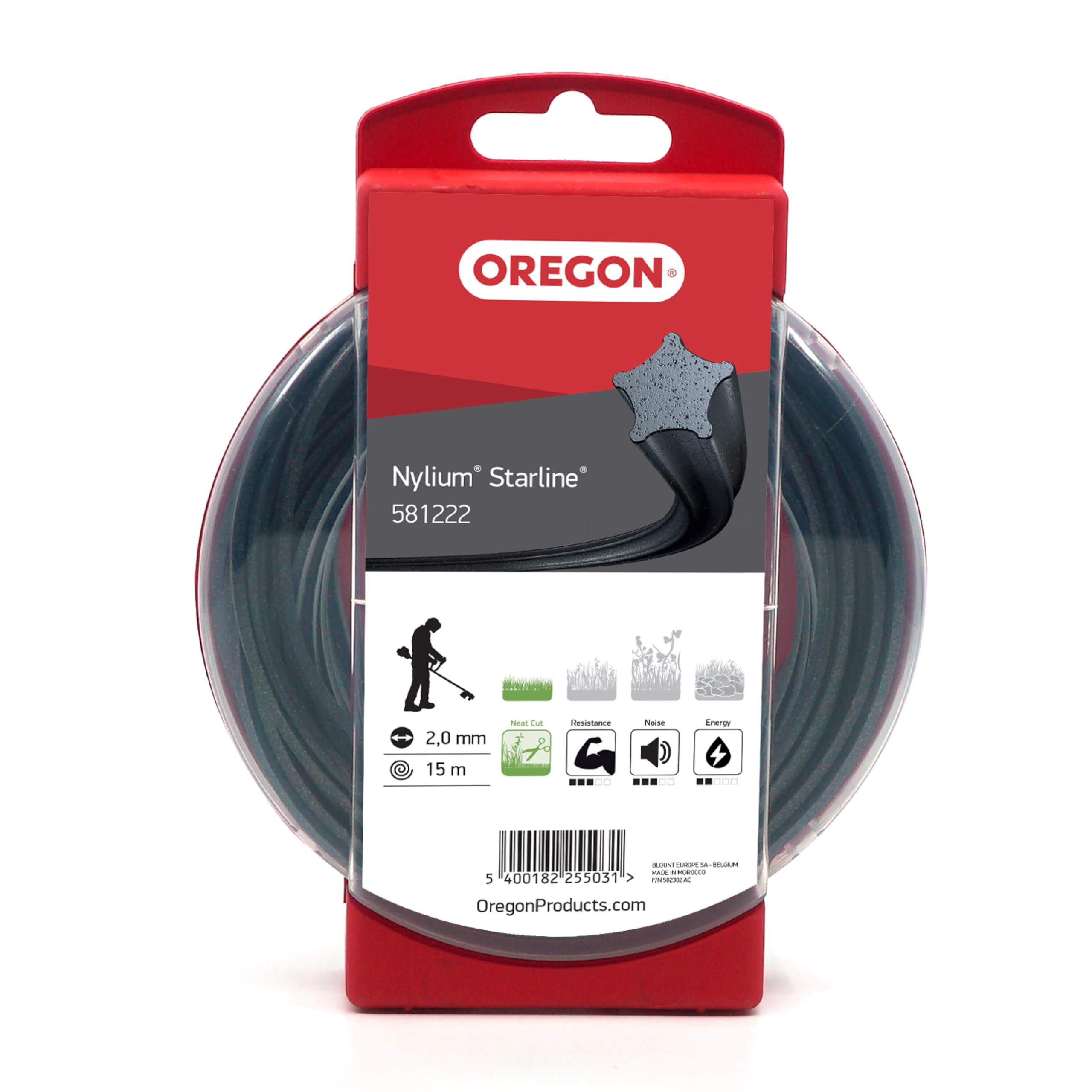 Oregon Star Shaped 2mm Strimmer Line with Aluminium Particles, Tackles Long Grass, Weeds & Thick Vegetation, Professional Heavy Duty Strimmer Wire, Fits Most Standard Models, 2.0 mm x 15 m (581222)