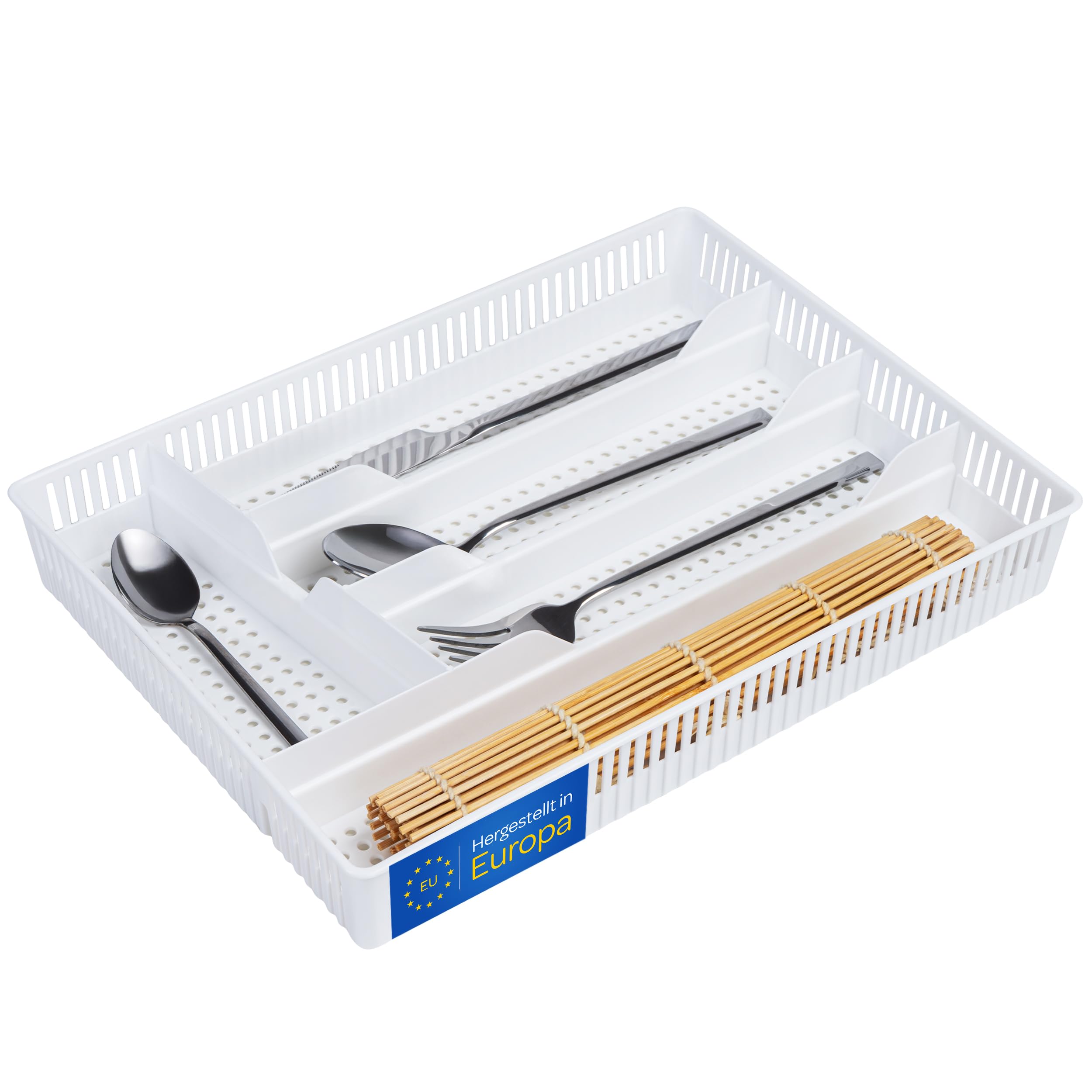 KONZEPT Cutlery Tray for Drawers 31 x 23 x 4.5 cm White - Practical Drawer Organiser Kitchen, Cutlery Drawer Insert for Optimal Kitchen Storage & Organisation
