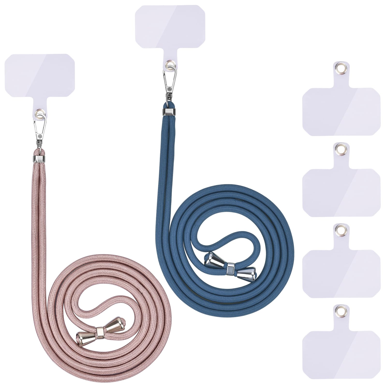 Linkbro Mobile Phone Chain Universal, Mobile Phone Lanyard, Universal Mobile Phone Hanging Around the Neck with Pad, Mobile Phone Lanyard, Adjustable and Removable. (2 Rose Gold + Blue)