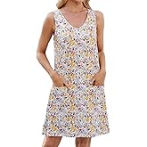 Womens Summer Sleeveless Dresses V Neck Loose Fit Floral Casual Basic Sundresses 2025 Print Boho Beach Tank Dress with Pocket