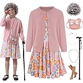 Z-Shop 100 Days of School Old Lady Costume for Kids 100th Grandma Granny Dress up for Girls