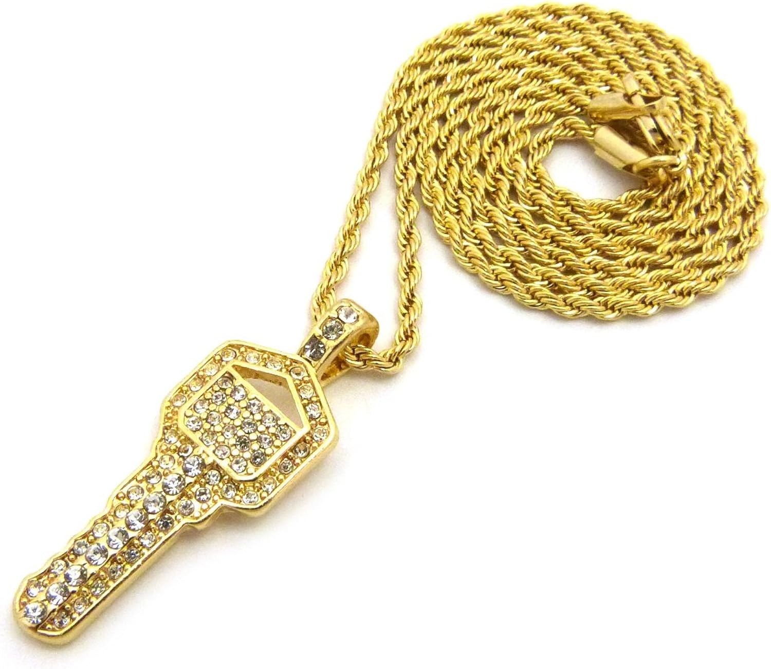 NEW ICED OUT KEY PENDANT \u002624 ROPE CHAIN 