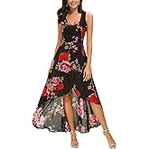 Kormei Womens Sleeveless Scoop Neck Floral High Low Split Party Long Maxi Dress
