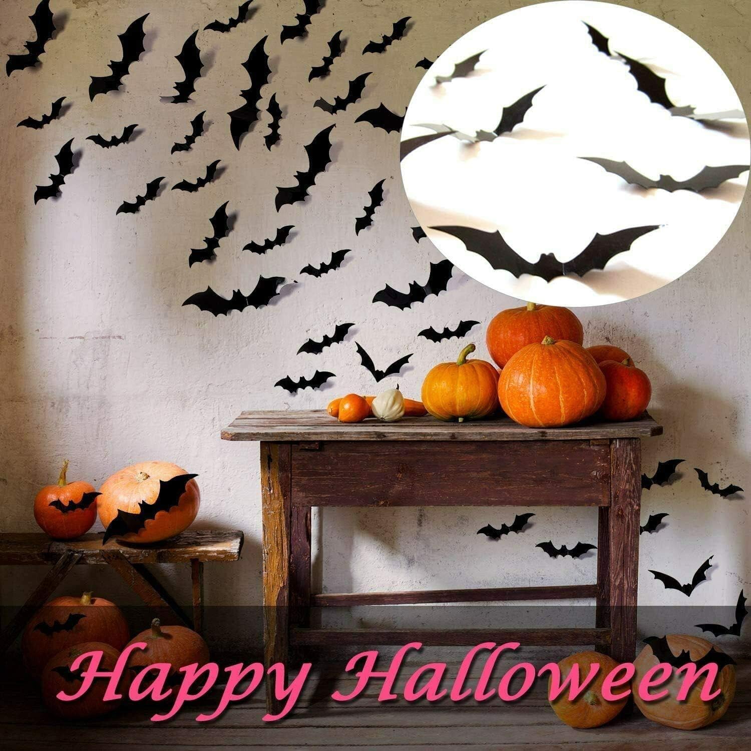 120 Pcs 3D Bats Stickers, Halloween Party Supplies Waterproof Scary Bats Wall Decor DIY Home Window Decor, Removable Bats Stickers for Indoor Outdoor Halloween Wall Decorations: Kitchen & Dining
