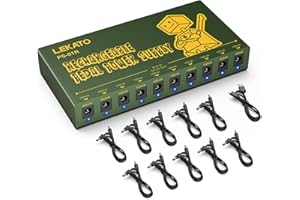 LEKATO Built-in 10000mAh Rechargeable Battery Guitar Pedal Power Supply, 10 Isolated DC Outputs, 9V 300mA, 100mA Effect Pedal Boards Power Supply, 5V/1A USB Port, Short Circuit Protection, PS-01R