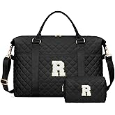 Gifts for Women, Initial Travel Duffle Bag, Personalized Weekender Overnight Bags, Monogram Sport Gym Carry On Bags with Wet Pocket（Black,R)