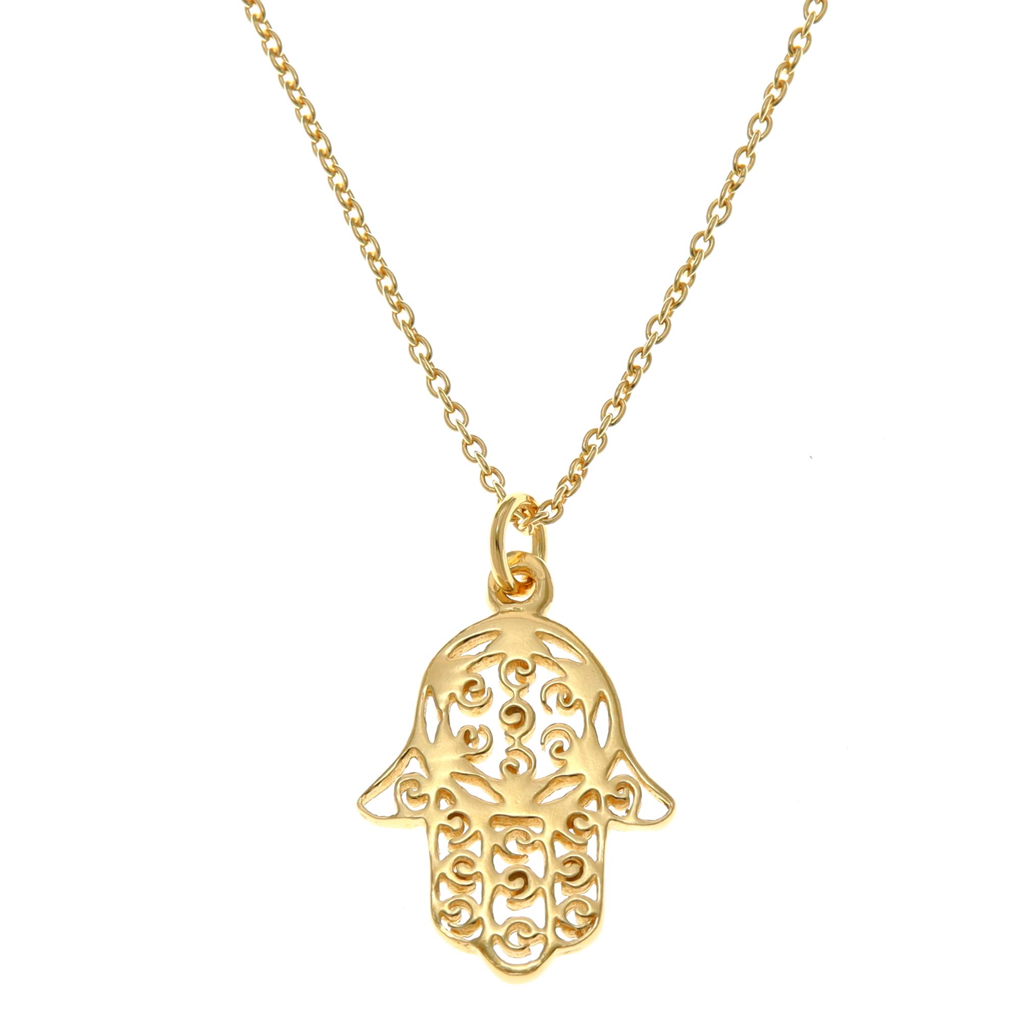 Oobi Doop Gold Plated Sterling Silver Hamsa Hand of Fatima Pendant Necklace with Adjustable Chain and Jewellery Gift Box