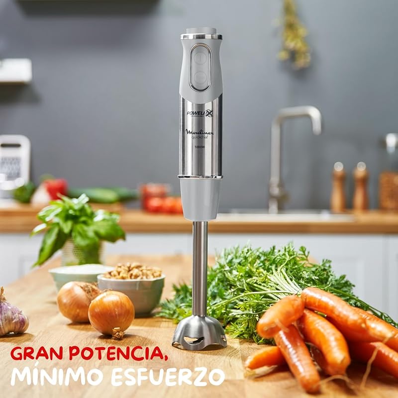 Quickchef, Liquidificador manual + Espátula, Pé de metal, 1000 W, 10 velocidades, Lâminas Powelix, picador de 500 ml, copo medidor de 800 ml, DD655DES Cinza