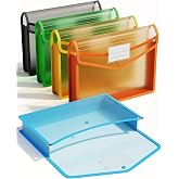 ThinkTex Plastic Expanding File Folder, Transparent Envelopes with Snap | No Dividers, Large Capacity, Assorted Colors, Fits Letter / A4 Size - 5 Pack