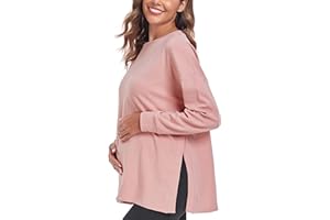 Ecavus Women's Casual Maternity Shirts Long Sleeve Soft and Comfy Pregnancy Tee Tops Side Split Maternity Clothes