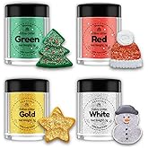 Edible Glitter for Drinks Christmas Set 4 Colors, Shanlinly Food Grade Edible Glitter for Cake Decorating, Cocktails, Macaron