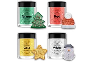 Edible Glitter for Drinks Christmas Set 4 Colors, Shanlinly Food Grade Edible Glitter for Cake Decorating, Cocktails, Macaron