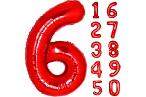 NUWDHP 40 Inch Giant Red Number 6 Balloon, Helium Mylar Foil Number Balloons for Birthday Party, 6th Birthday Decorations for Kids, Anniversary Party Decorations Supplies (Red Number 6)