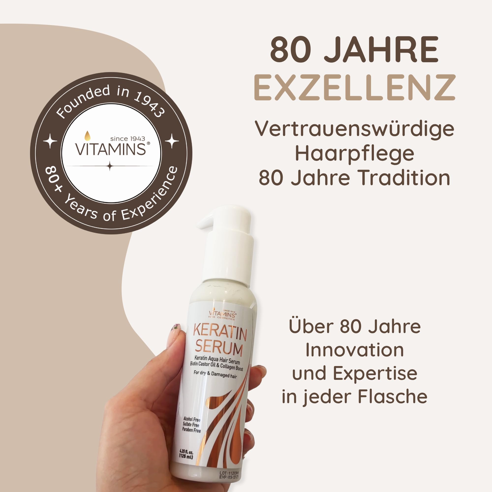 Vitamins Haar Serum Keratin Haarpflege - Biotin, Kollagen und Castor Oil Anti Frizz Haarserum - Kokosöl Hitzeschutz Finish Protein Treatment für kaputte trockene Haare 3