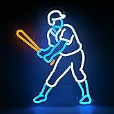 Baseball Player Neon Sign - Dimmable LED Baseball Light & Wall Decor for Boys Bedroom, Man Cave & Party | Gift for Men, Boys & Kids (Classic White, 16.7x13")