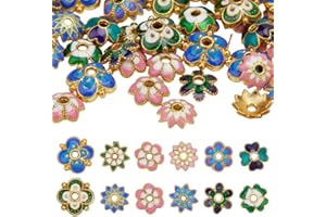 CRAFTYMELODY 96Pcs Flower Bead Caps 12 Styles Alloy Enamel Floral Spacer Beads Vintage Filigree Bead Caps End Loose Beads for