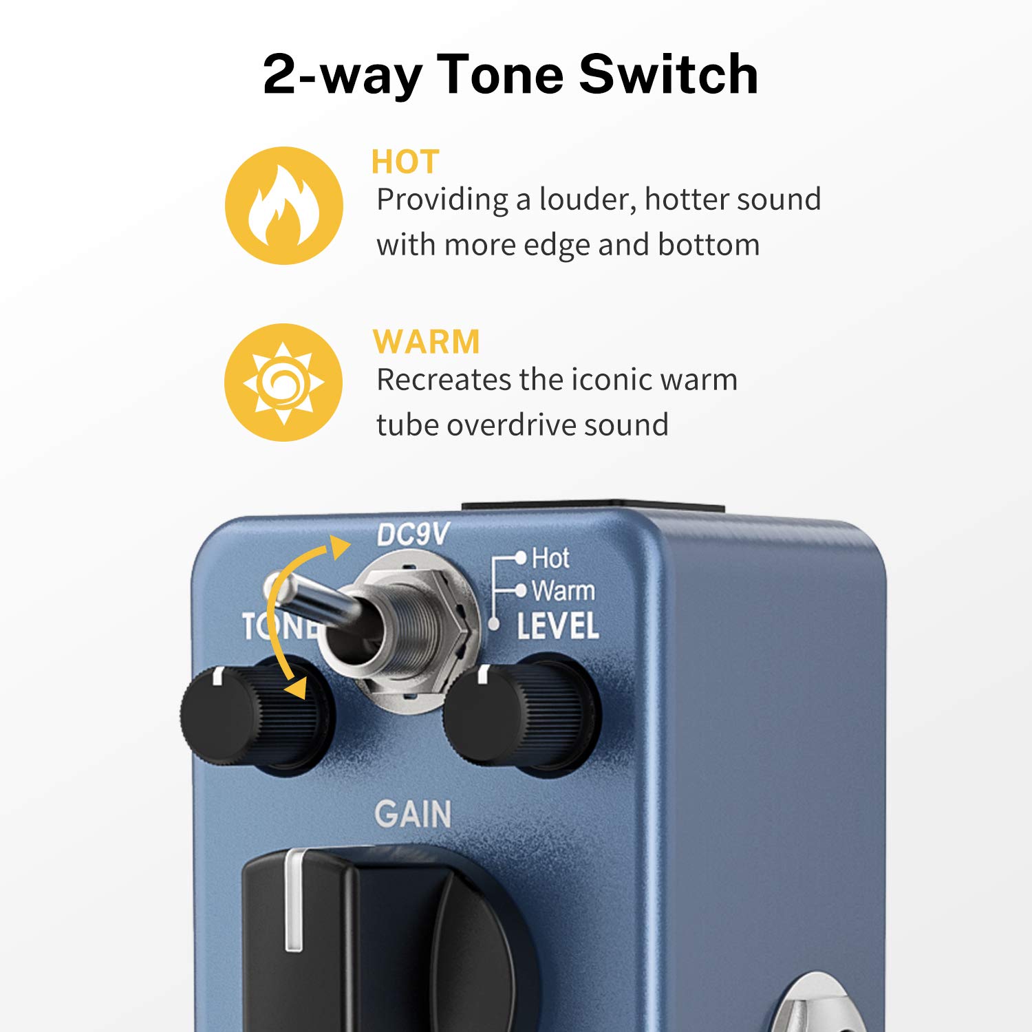 Donner Overdrive Guitar Pedal, Blues Drive Vintage Overdrive Effect Warm/Hot Modes for Pedal Boards Electric Guitar, True Bypass