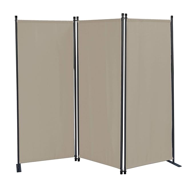 QUICK STAR Paravent 3 Teilig 170 x 165 cm Stoff Raumteiler Garten Trennwand Balkon Sichtschutz Stellwand Faltbar Sand