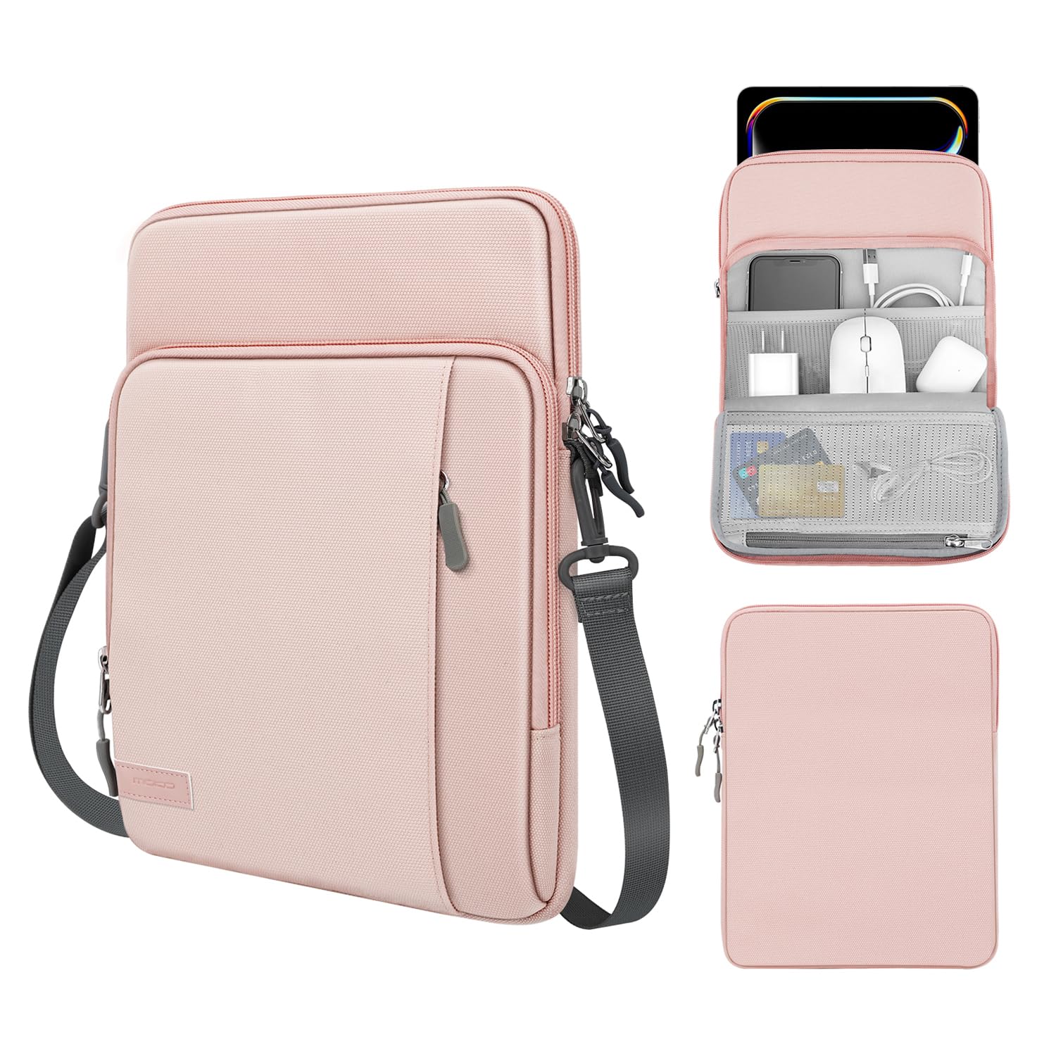 MoKo 12.9 Inch Tablet Sleeve Bag Carrying Case with Pockets Fits 13 Inch New iPad Pro M4 & Air M2 2024, iPad Pro 12.9 M2&M1, Surface Laptop Go 12.4", Galaxy Tab S8+/S9+ 12.4", Pink