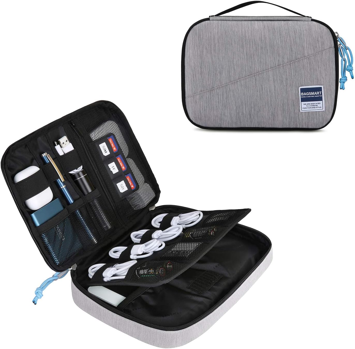 BAGSMART Electronics Organizer Double-Layer Travel Cable Organizer Cord Organizer Bag Accessory Organizer Storage Bag for 7.9" iPad Mini, Wires, Chargers, Hard Drive