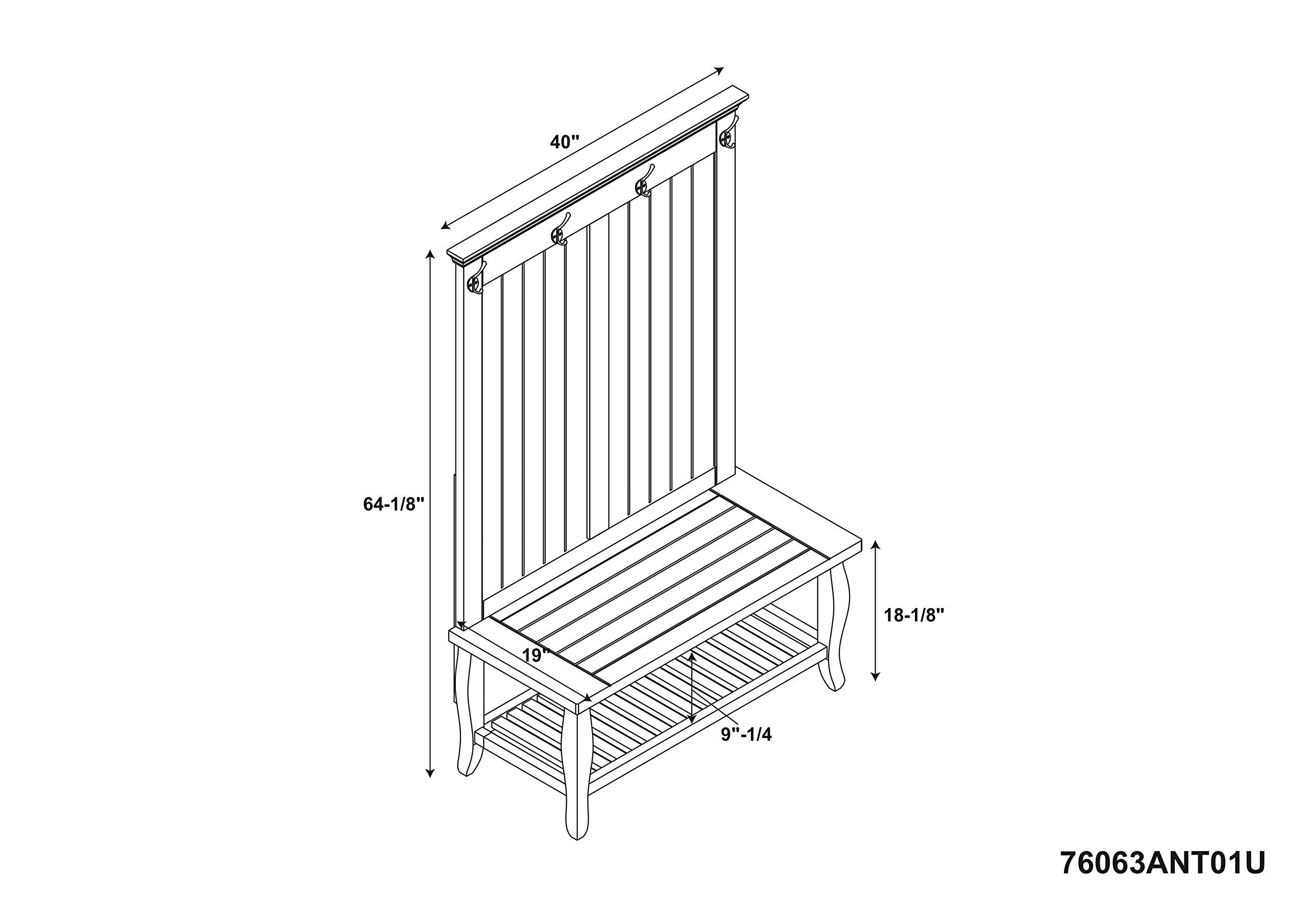 Linon Santa Fe Hall Tree, 40"W x 17.99"D X 64.02"H, Natural
