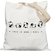 APJYM Cute Panda Canvas Tote bag, Panda Gifts for Girls Women, Panda Stuff, This is How I Roll Panda Tote Bag, Gifts for Panda Lovers, Reusable Grocery Bags Shopping Bags