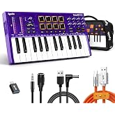 Synido 25 Key USB MIDI Keyboard Controller with Drum Pads, Professional Mini Midi Keyboard with OLED Screen, Beat Maker Machine for Music Production, Purple, TempoKEY K25