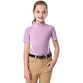 FitsT4 Sports Girls Short Sleeve Equestrian Shirt Quick Dry Horse Riding Shirts Half Zip Horseback Show Shirt