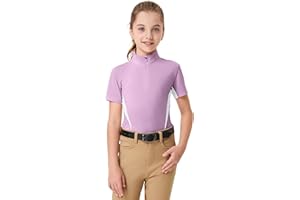 FitsT4 Sports Girls Short Sleeve Equestrian Shirt Quick Dry Horse Riding Shirts Half Zip Horseback Show Shirt