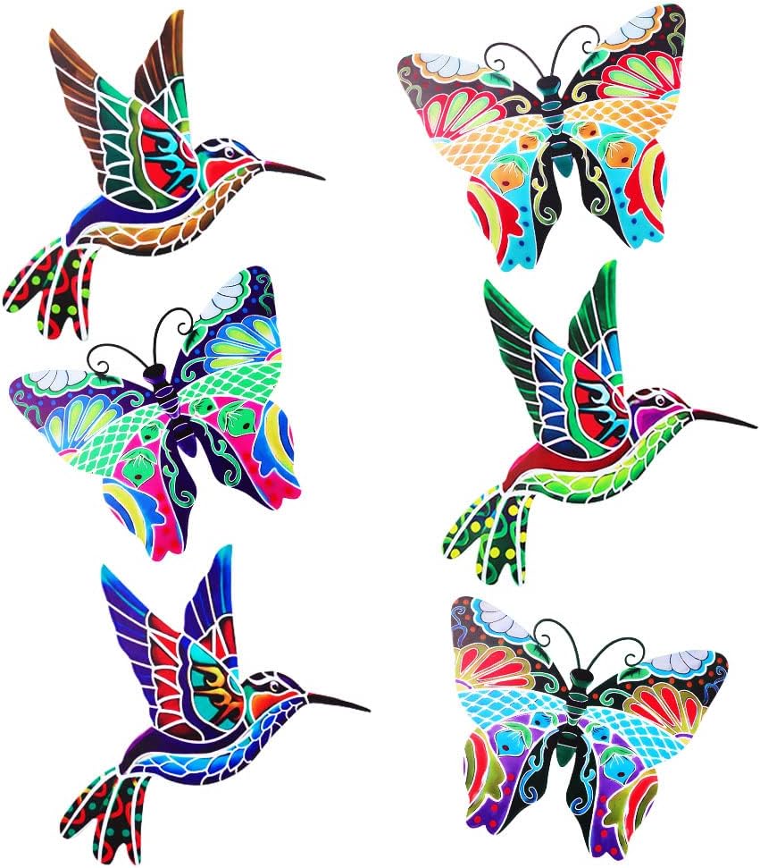 Plaques & Wall Art - dreamskip 6 Pack Metal Hummingbird and Butterfly Wall Decor, Mexican Outdoor Metal Wall Art, Hand Made Metal Bird Outdoor Wall Decor for Yard, Garden, Patio, fence