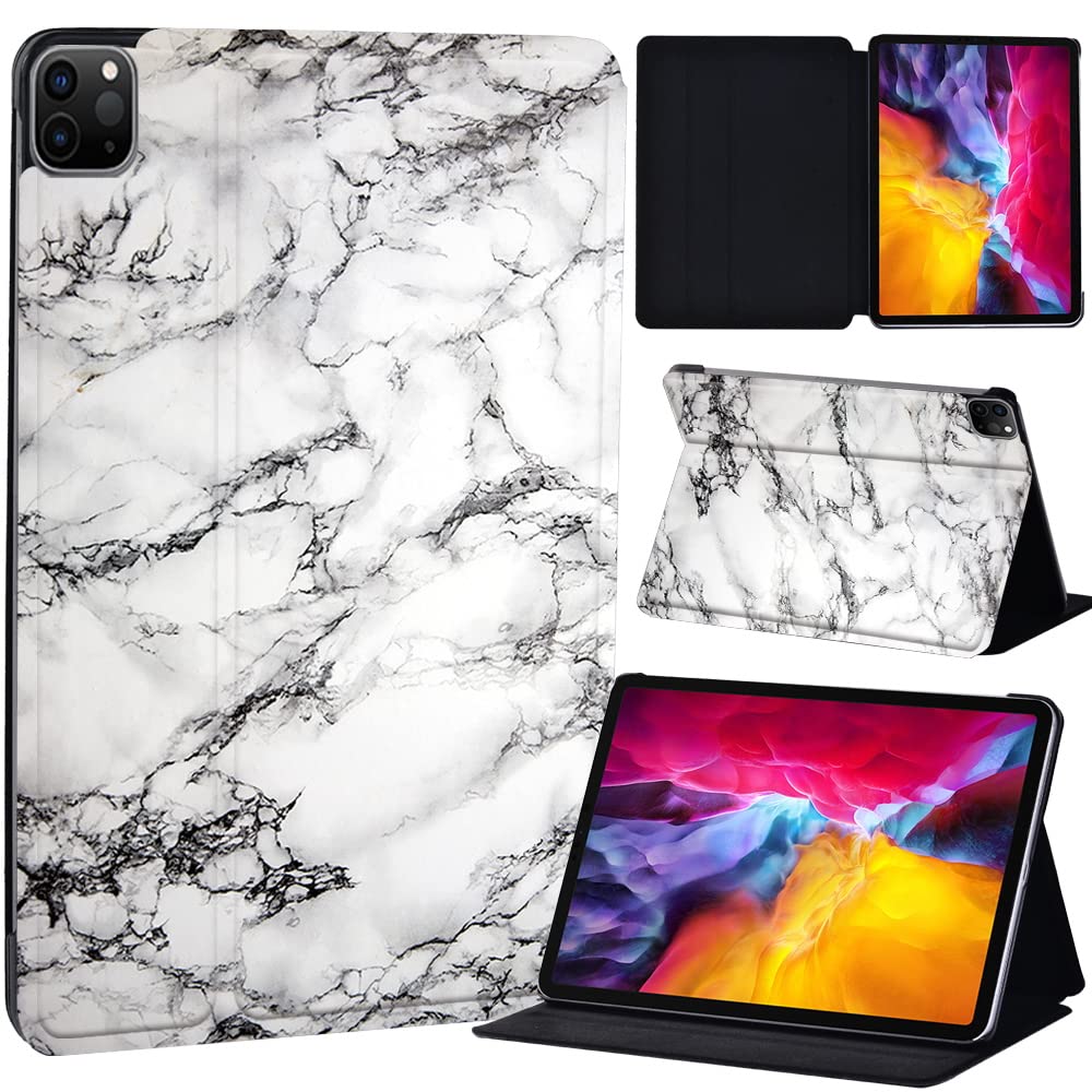 PU Leather + hard shell Ultra slim lightweight Folio Flip Tablet Stand Smart Cover Case Fit iPad Air 4 10.9" (2020) / iPad Pro 11" (2018 2020 2021) (white carrera marble)