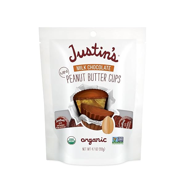 JUSTIN’S, MINI PEANUT BUTTER CUPS, MILK CHOCOLATE, 4.7 OZ