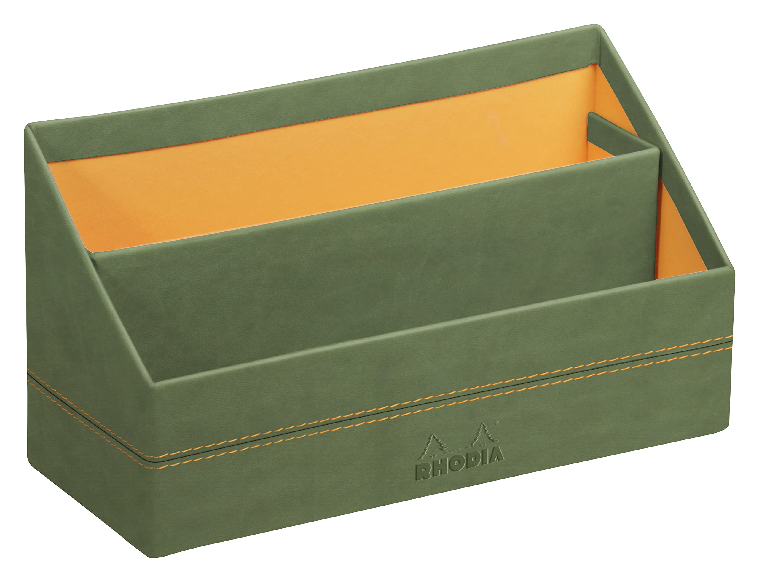 RHODIA 194608C - Sage Mail Holder - 25x10x31 cm - Orange Saddle Stitching - Faux Leather Exterior - Home Office Collection Rhodiarama - Office Organization & Designer Storage