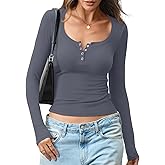 EasyGala Womens Cotton Long Sleeve Henley Shirts Sexy Scoop Neck Basic Tops Slim Fit Tshirts Spring Fashion Outfits 2026