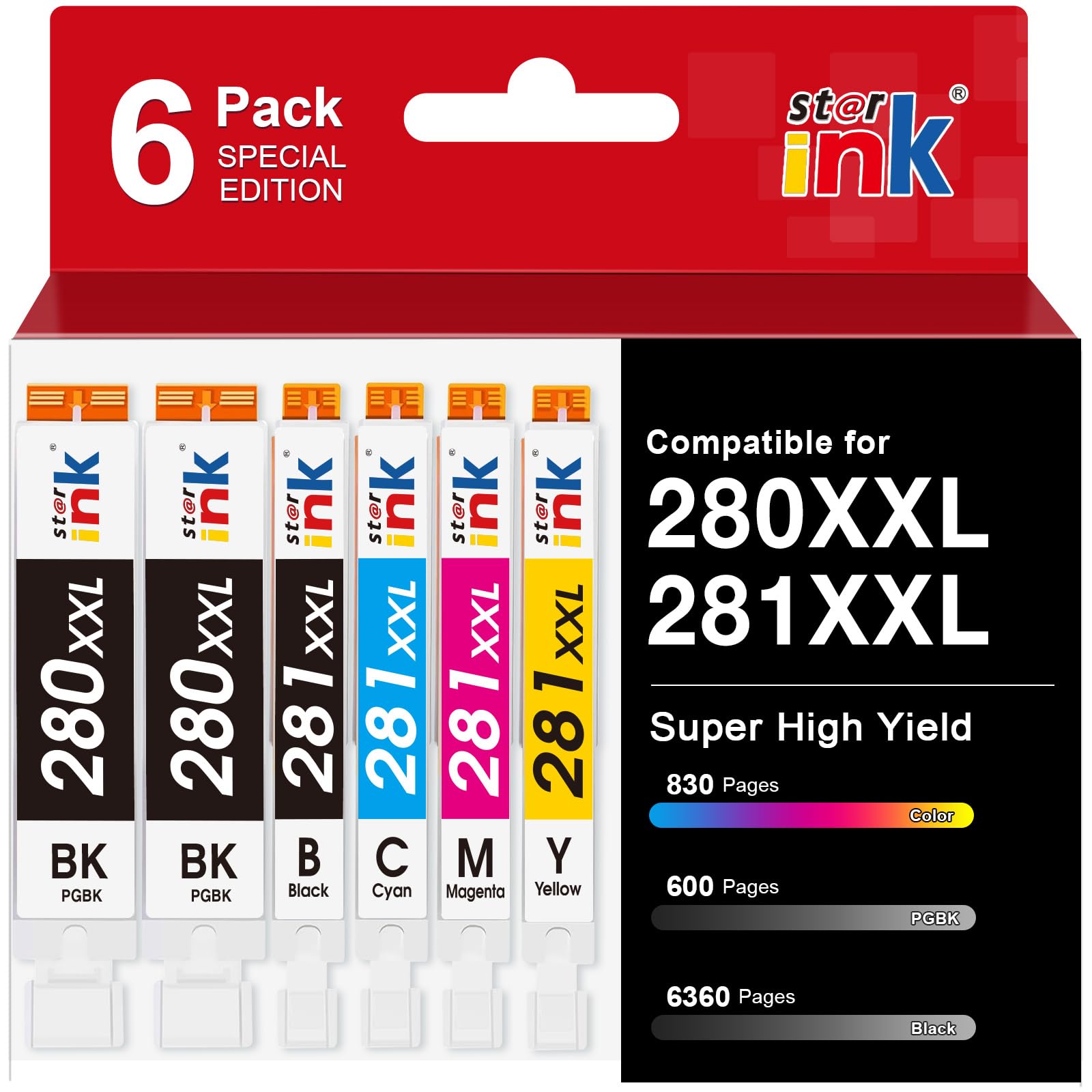 Photo 1 of 6-Pack Compatible Canon 280 281 Ink Cartridges — High-Yield Multipack for Popular Cannon Printers TR8620a TR8520 TR8600 TR7520 TS6120 TS8220 TS9520, Long-Lasting Ink for Vivid Photo Printings