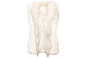 HEIZZI Rabbit Fur Vest with Raccoon Fur Collar Knitted Soft