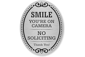 SmartSign Premium No Soliciting Smile You're On Camera Thank You Sign, 4" x 5" Aluminum Metal with Adhesive Backing/Sticker, Peel-Off or Use Pre-Punched Holes, Silver/Black, Made in USA