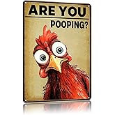 CAEJCCL Funny Chicken Metal Signs Vintage Bathroom Decor Are You Pooping Tin Sign for Toilet Washroom Restroom Wall Decor 8×12 Inch
