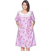 Casual Nights Women's Zipper Front House Dress Short Sleeve Woven Housecoat Duster Lounger Robe with Pockets