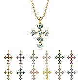 CONRAN KREMIX Cross Necklace for Women – 14K Gold Plated Dainty Diamond Necklaces Birthday Gift for Mothers Cubic Zirconia Faith Jewelry, First Communion, Birthstone Necklaces