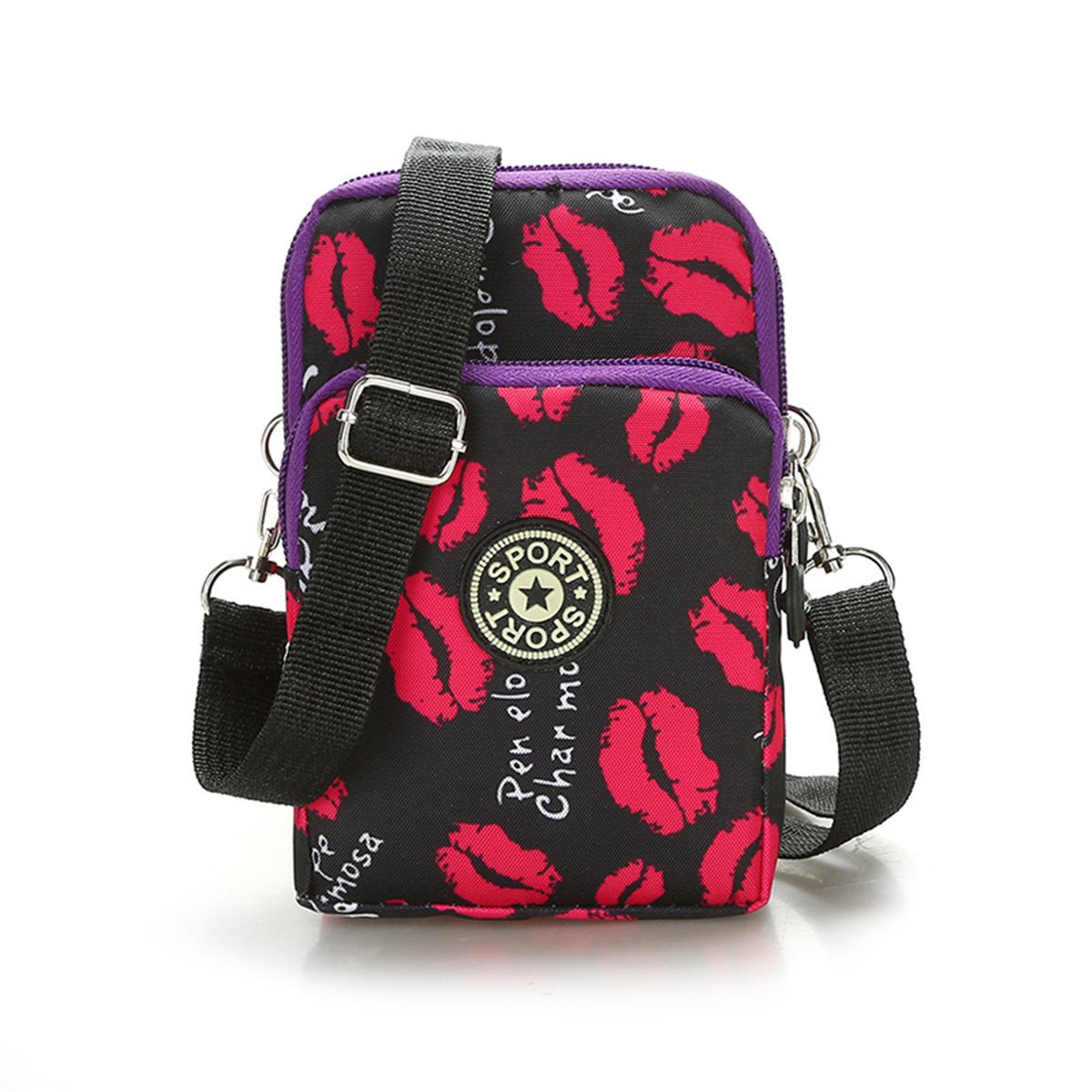 Veriya Multifunction Travel Phone Pouch Portable 3 Layers Zipper Closure Waterproof Nylon Wristlet Bag Clutch Handbag Purse Cash Keys Smartphone pouch Holder (Red Lips)
