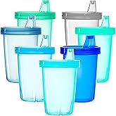 Youngever 7 Pack Kids Sippy Cups, 7 Coastal Colors, 10 oz Plastic Sippy Cups for Infant, Toddler, Kids