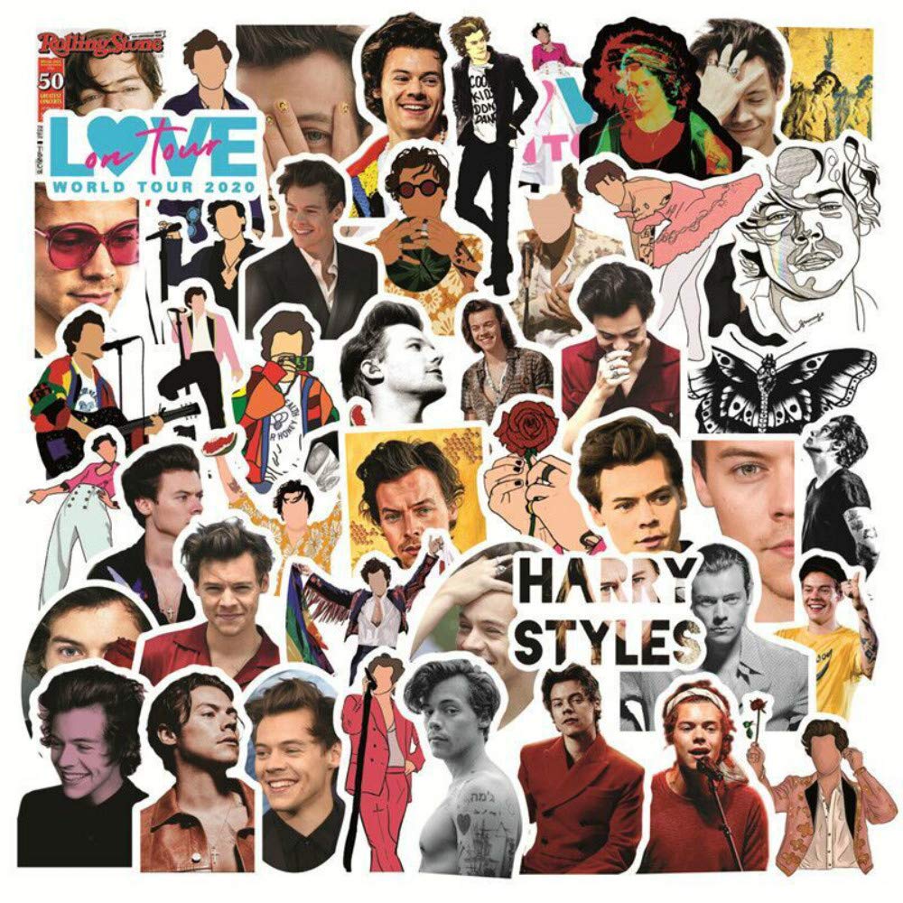 Lanseede 50Pcs Singer Harry Styles Stickers，Stickers Pack, Style DIY Cartoon Graffiti Waterproof Vinyl Stickers Decals for Water Bottle Luggage Laptop Skateboard Suitcase Guitar Furniture…