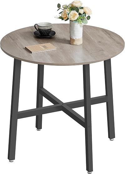 VASAGLE Round Dining Table 80 cm Industrial Heather Greige Ink Black KDT080G01