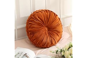 Drydiet 1 Pcs Round Throw Pillows Decorative Velvet Pleated Throw Pillows 15'' Diameter Accent Pumpkin Boho Chair Cushion for Couch Sofa Chair Bed Home Decoration (Burnt Orange)