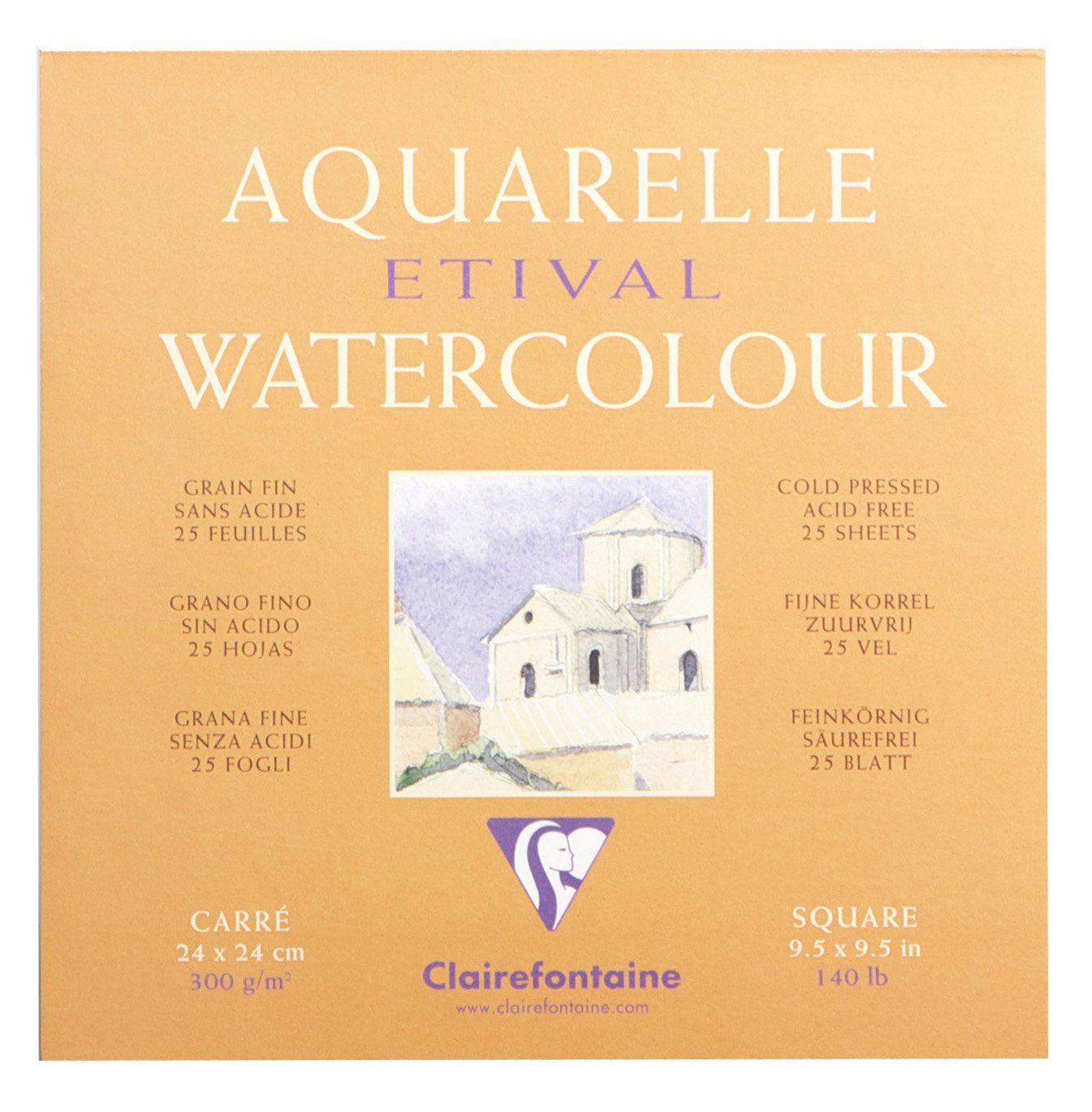 Clairefontaine - Ref 96476C - Etival Cold Pressed Glued Watercolour Painting & Drawing Pad (10 Sheets of Paper) - 24 x 24cm - 300gsm Cellulose Art Paper